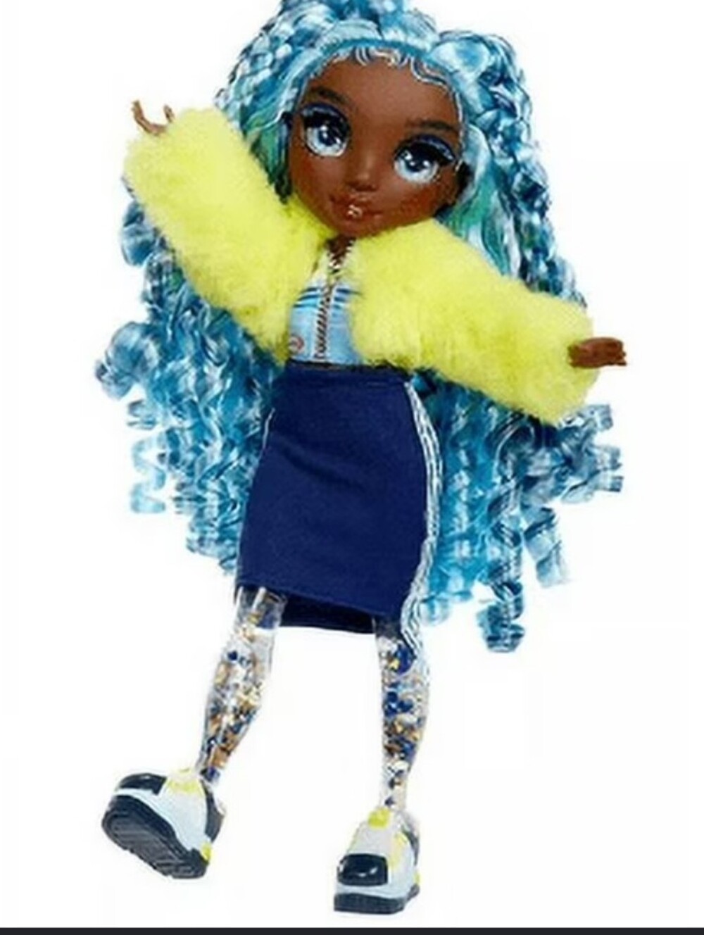 Rainbow High Blue-Haired Doll with Yellow Faux-Fur Jacket